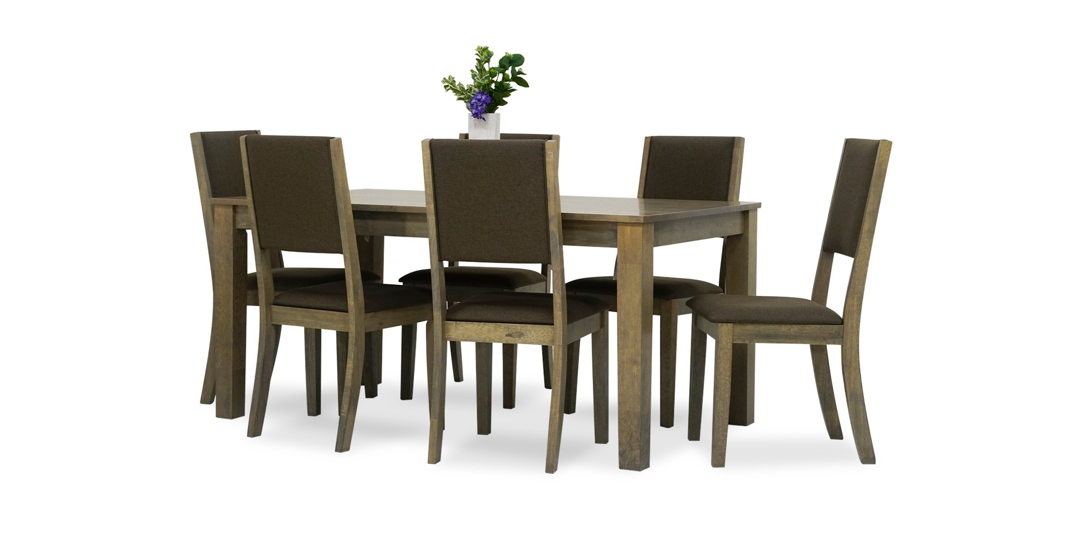 Silver Table and 6 Chairs Rubberwood White Wash