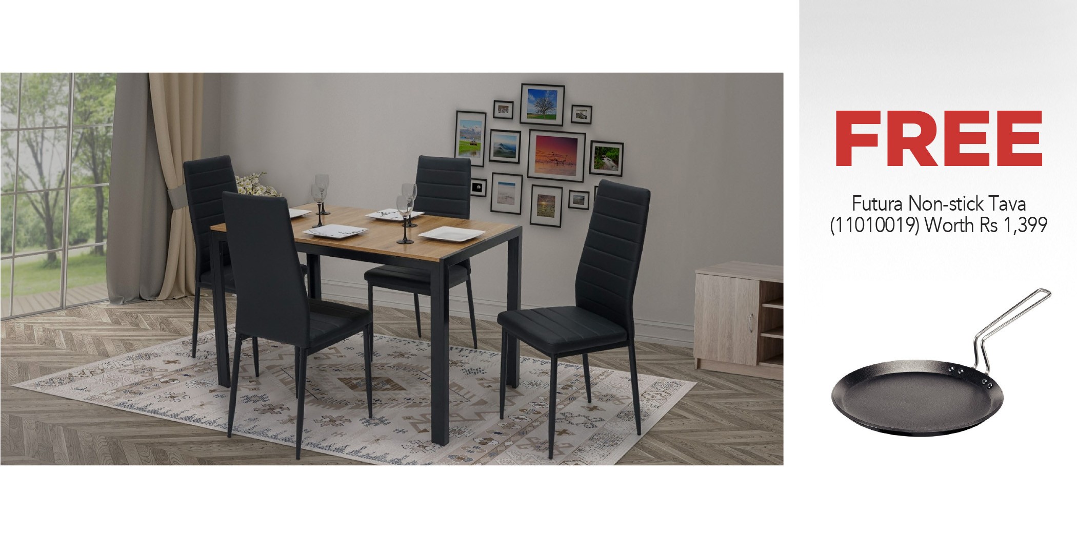 Tithonia Table and 4 Chairs Metal/MDF & Free Futura Q45/NFT26 26cm 4.88mm Non Stick Flat Tava