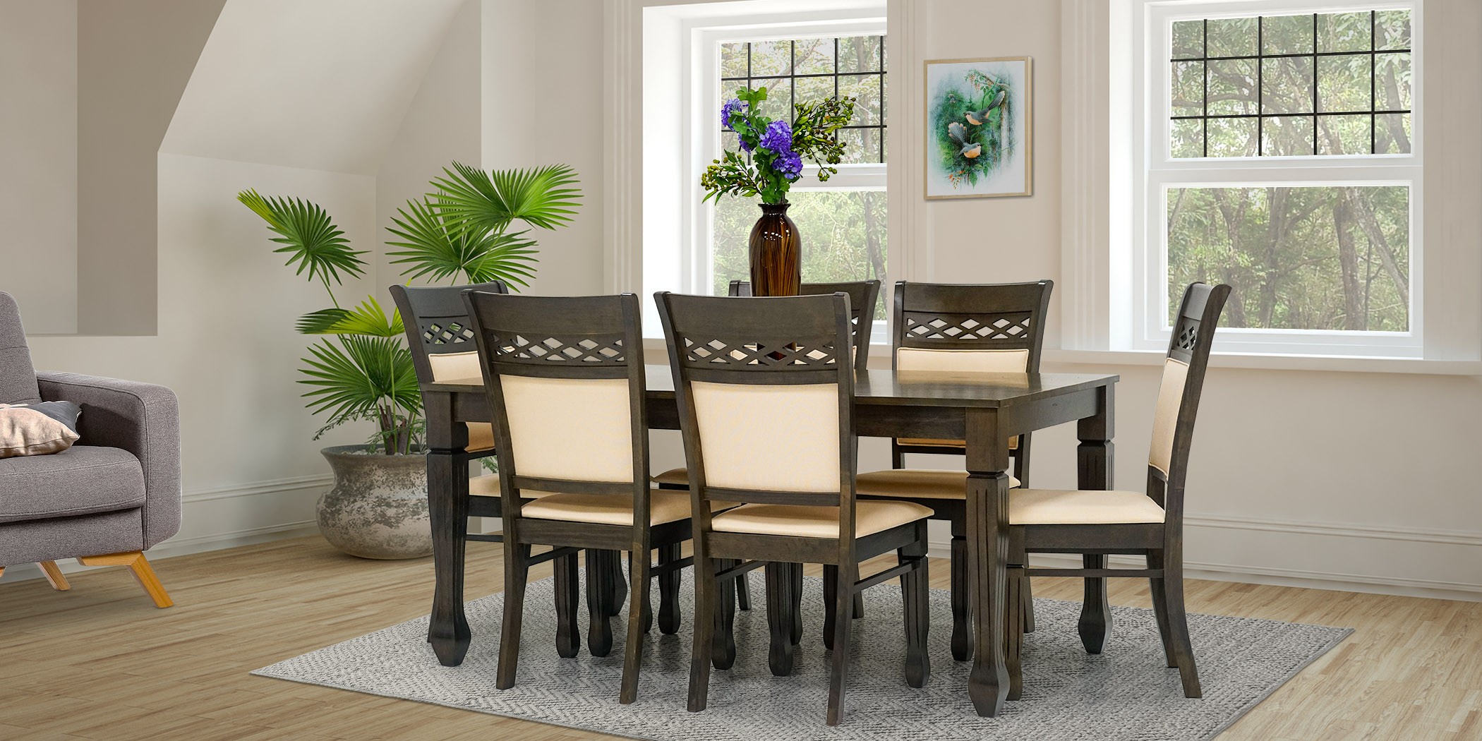 Delisa Table and 6 chairs Rubberwood Diana Color