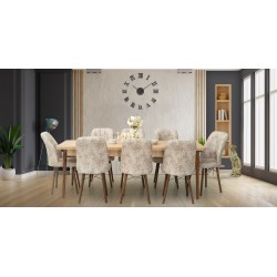 Miray Table+8 chairs Light Brown fabric