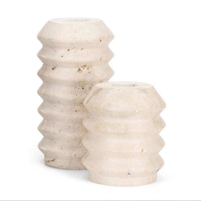 Natural Beige Artstone Marble Candle Holder Set