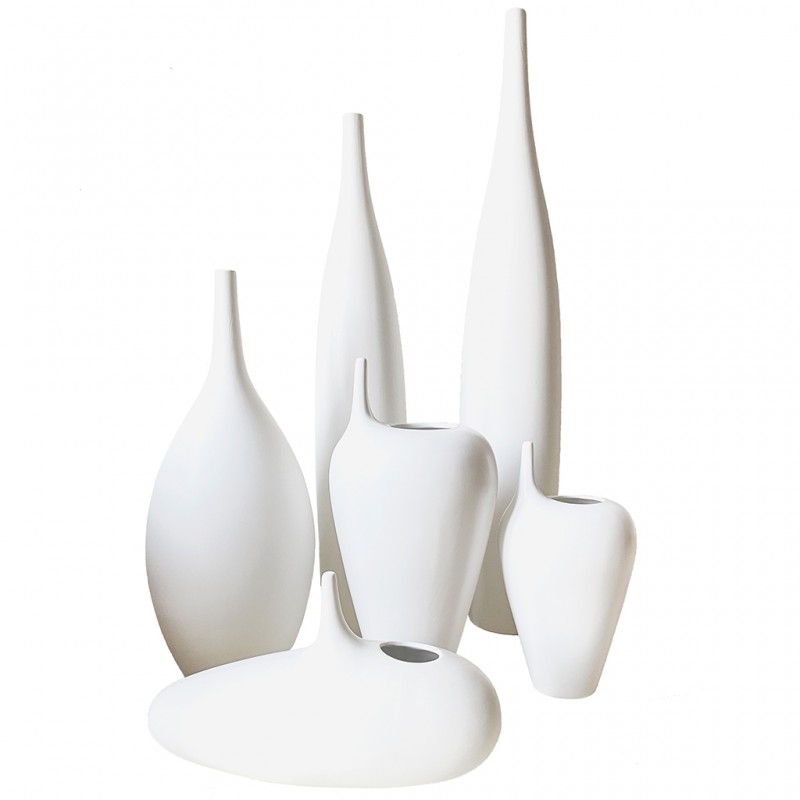 White Silky Set of 6 Ceramic Vase