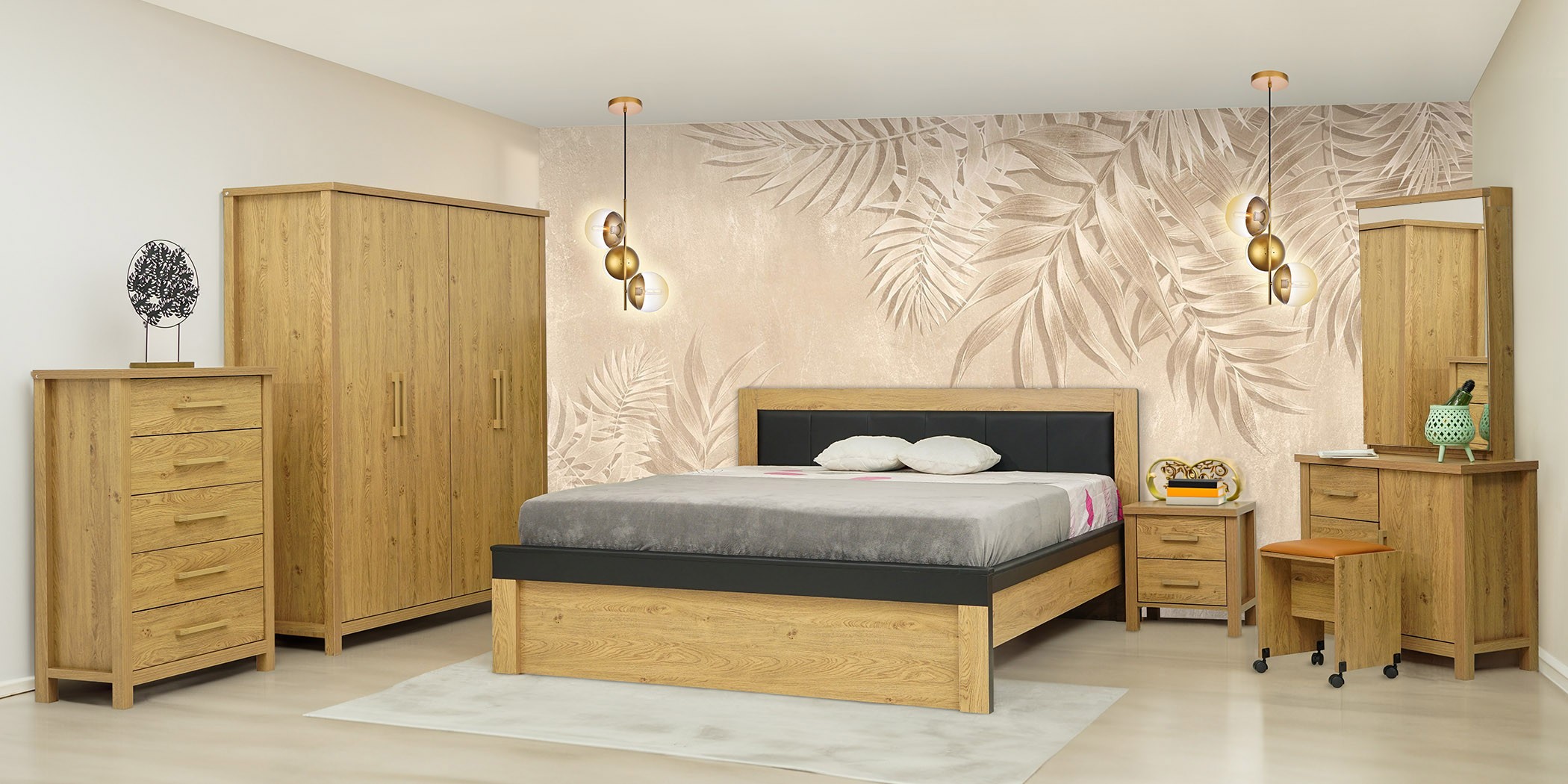 Alaska Bedroom Set 180x200 cm Beige Oak