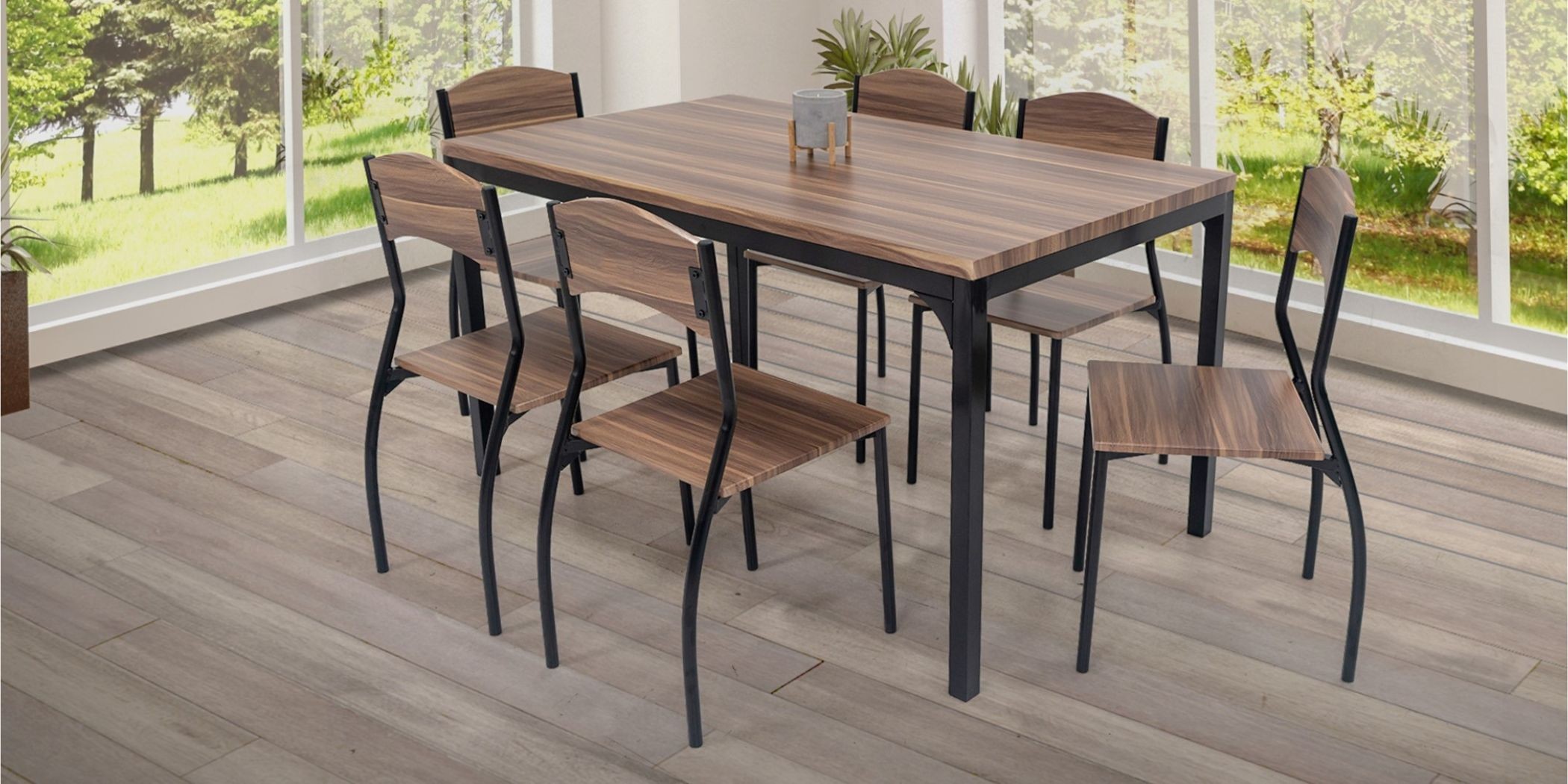 Viviana Table and 6 Chairs in Metal Black
