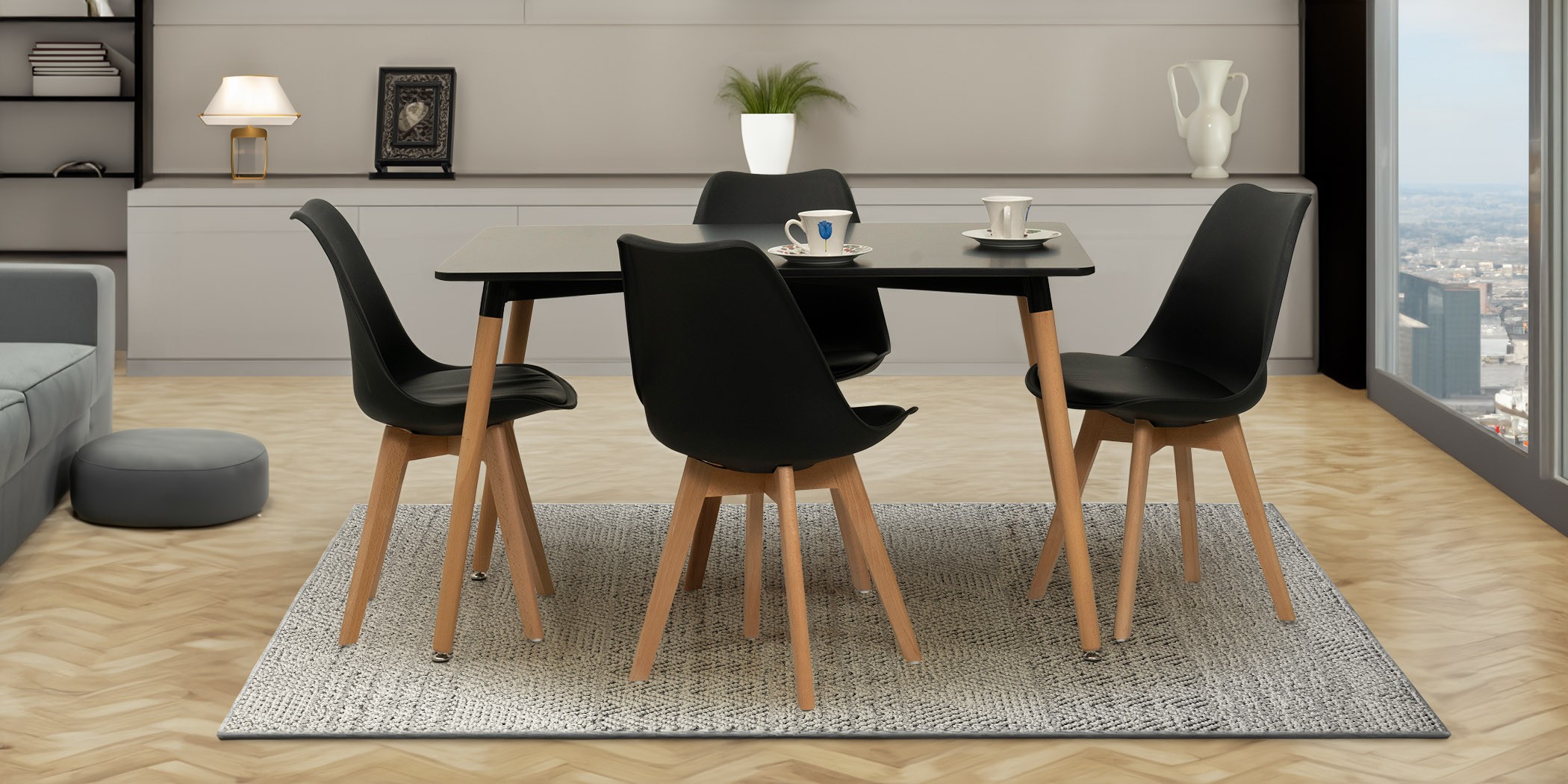 Adrian Table & 4 Chairs Black