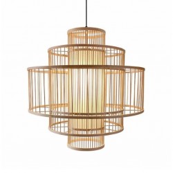 Shallow Drum Bamboo Pendant Lamp 50x50cm