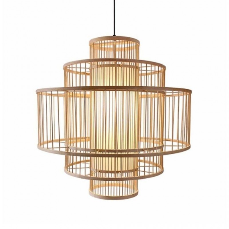 Shallow Drum Bamboo Pendant Lamp 50x50cm