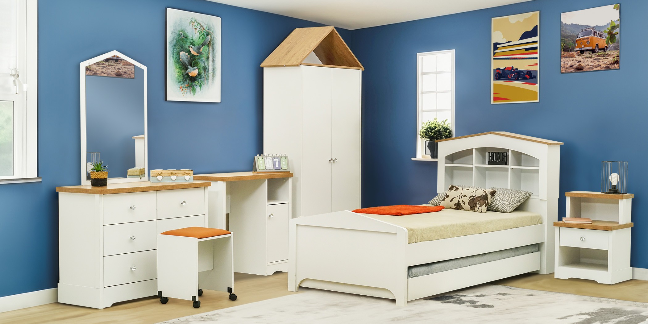 Alexandra Bedroom Set 90X190 cm White & Beige Oak Alexandra Bedroom Set 90X190 cm White & Beige Oak