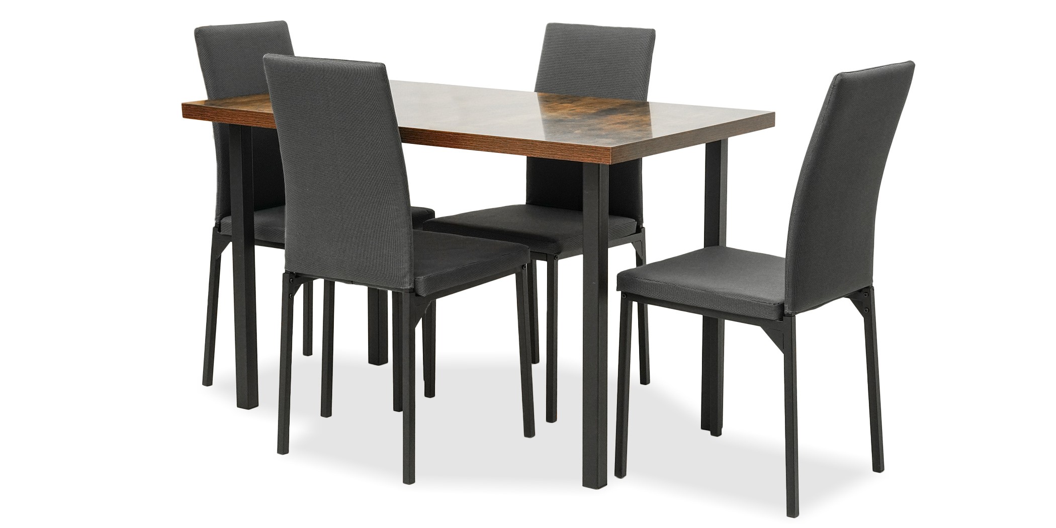 Dynasty Table and 4 Chairs Black Metal/MDF Top