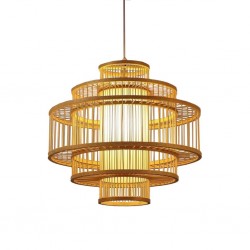 Shallow Drum Bamboo Pendant Lamp 50x50cm