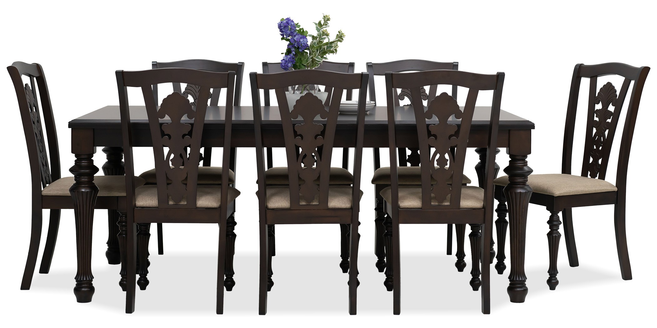 Hilton Table and 8 Chairs Dark Walnut Rubberwood