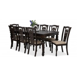 Hilton Table and 8 Chairs Dark Walnut Rubberwood