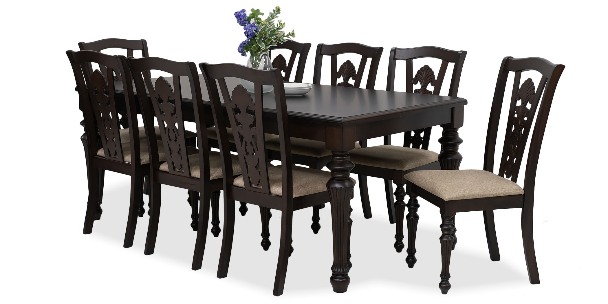 Hilton Table and 8 Chairs Dark Walnut Rubberwood