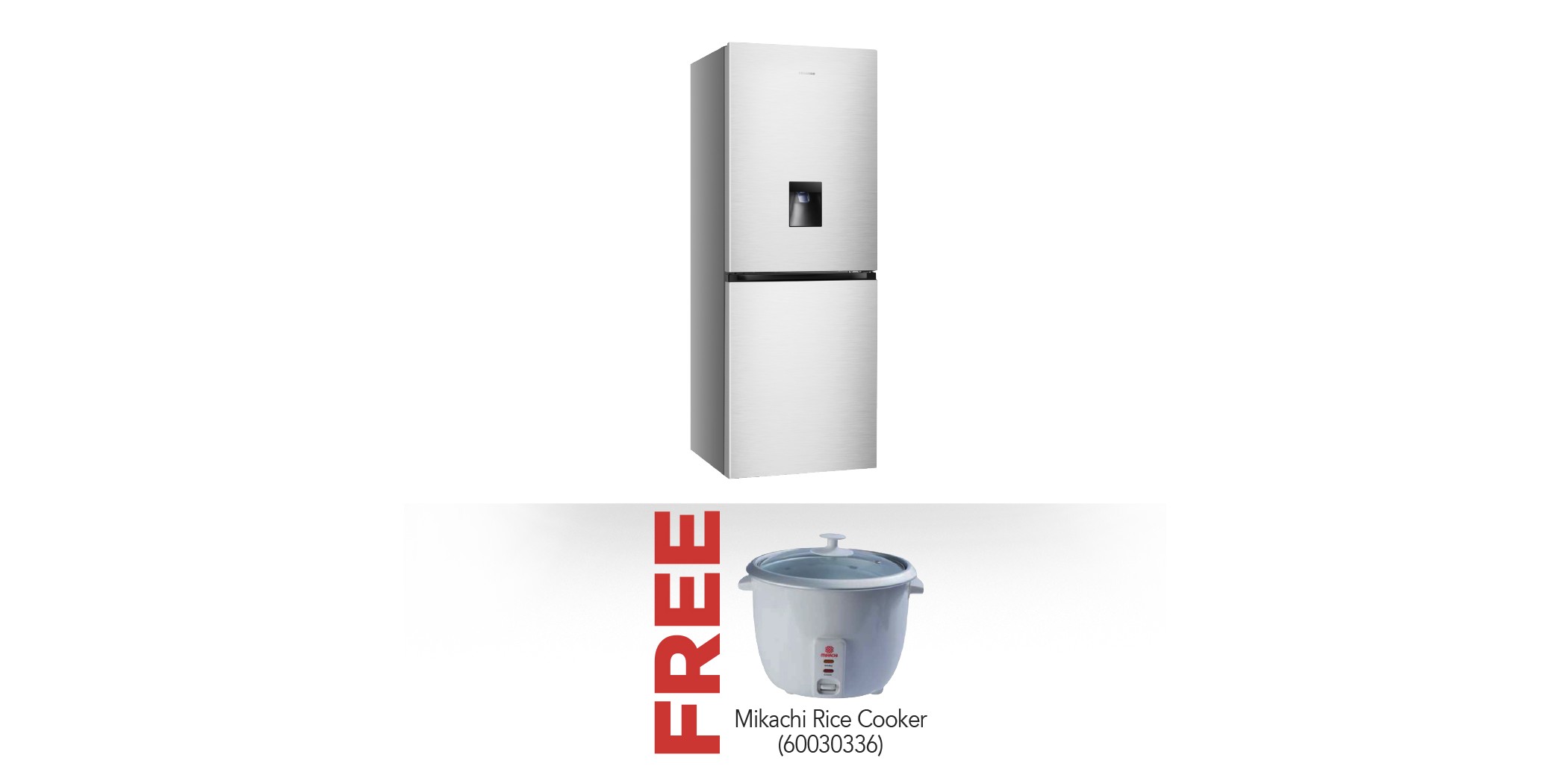 Hisense H338BIWD Refrigerator & Free Mikachi MRCW2200 Rice Cooker