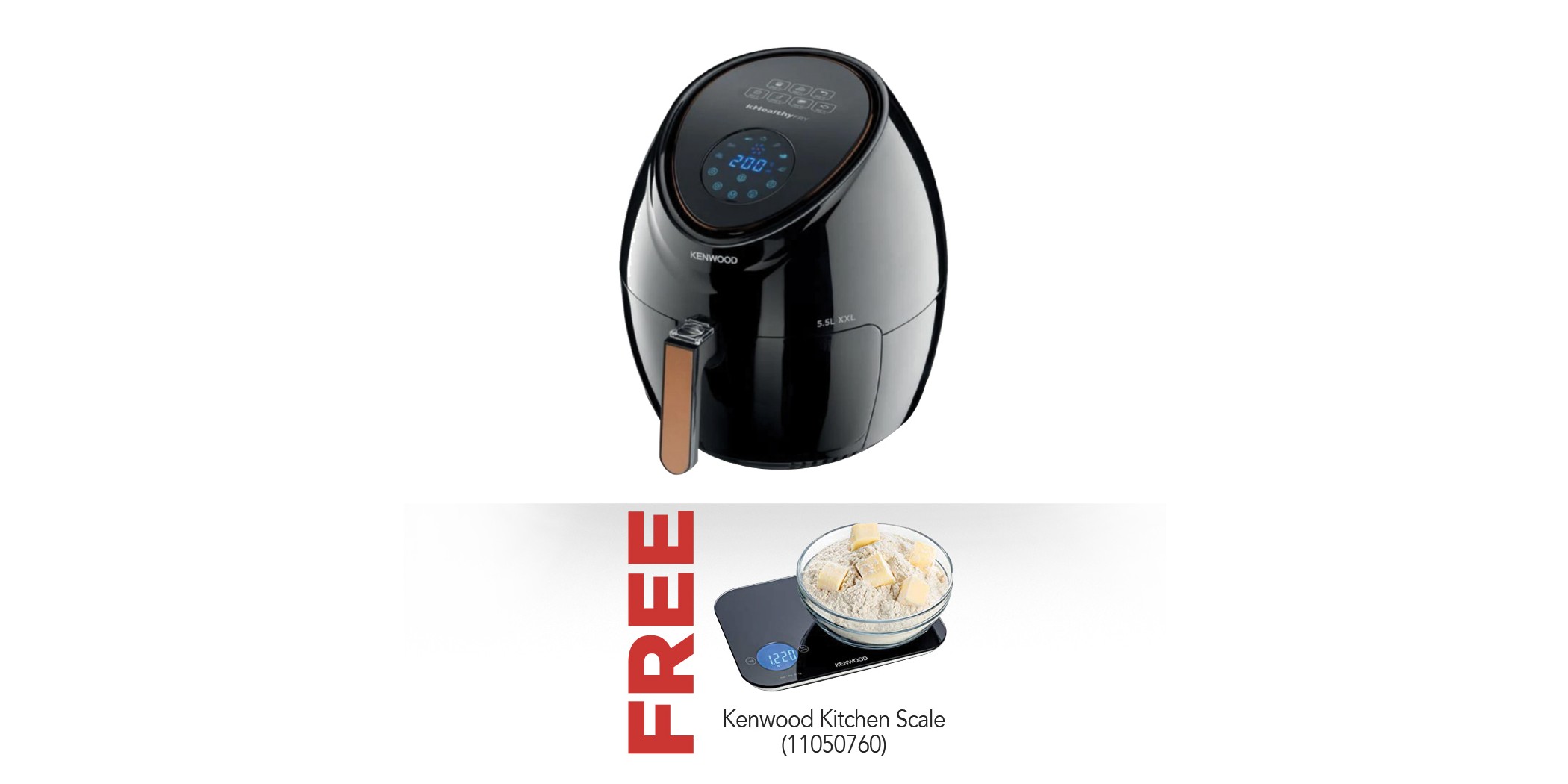 Kenwood HFP50.000BK 5.5L Digital BK Air Fryer & Free Kenwood WEP50.000BK Black Kitchen Scale