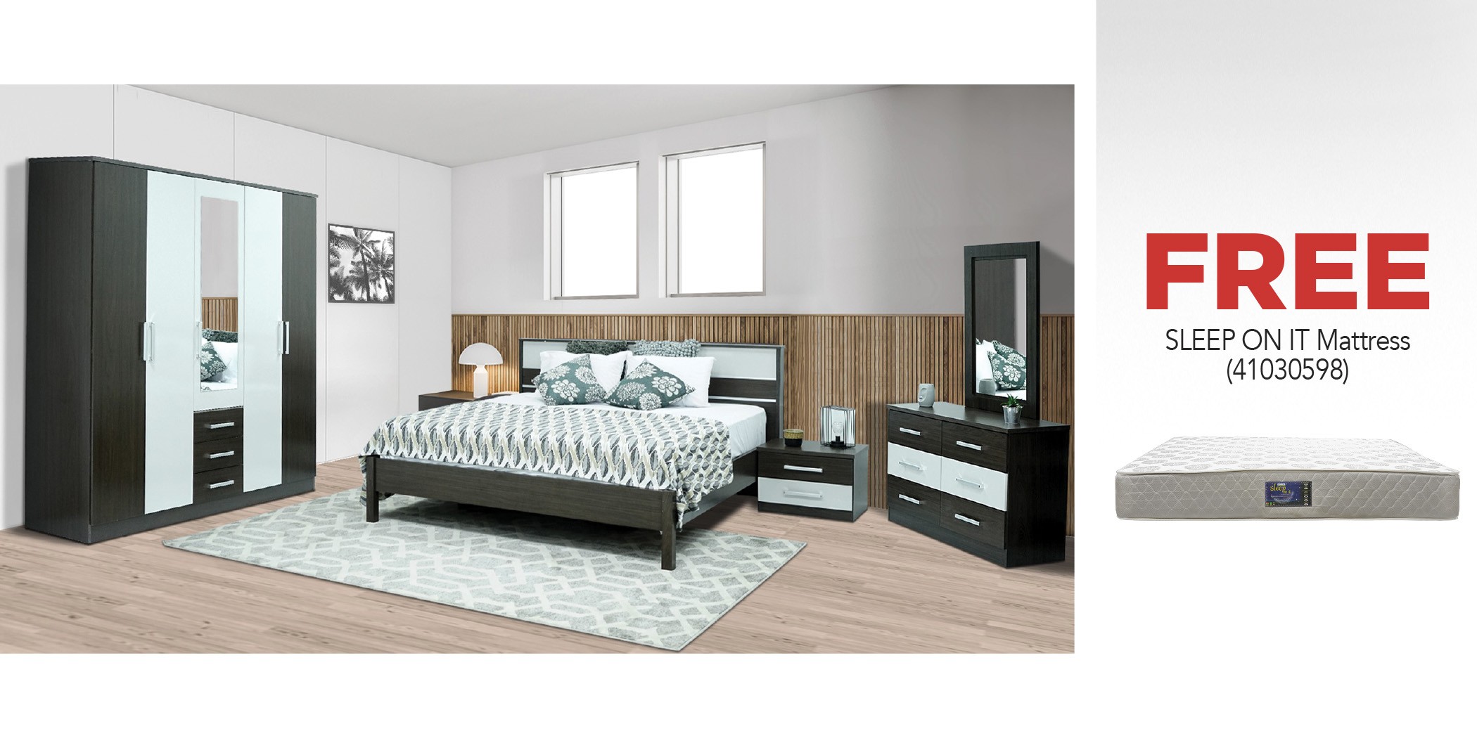 Miami Bedroom Set 180x200 cm Wengue PB & Free Sleep On It Silver King