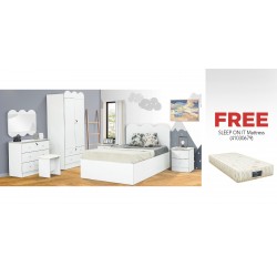 Ethan Bedroom Set 107x190 cm White + Sleep On It Classic Single 107x190 cm Microquiled Creme & Brown