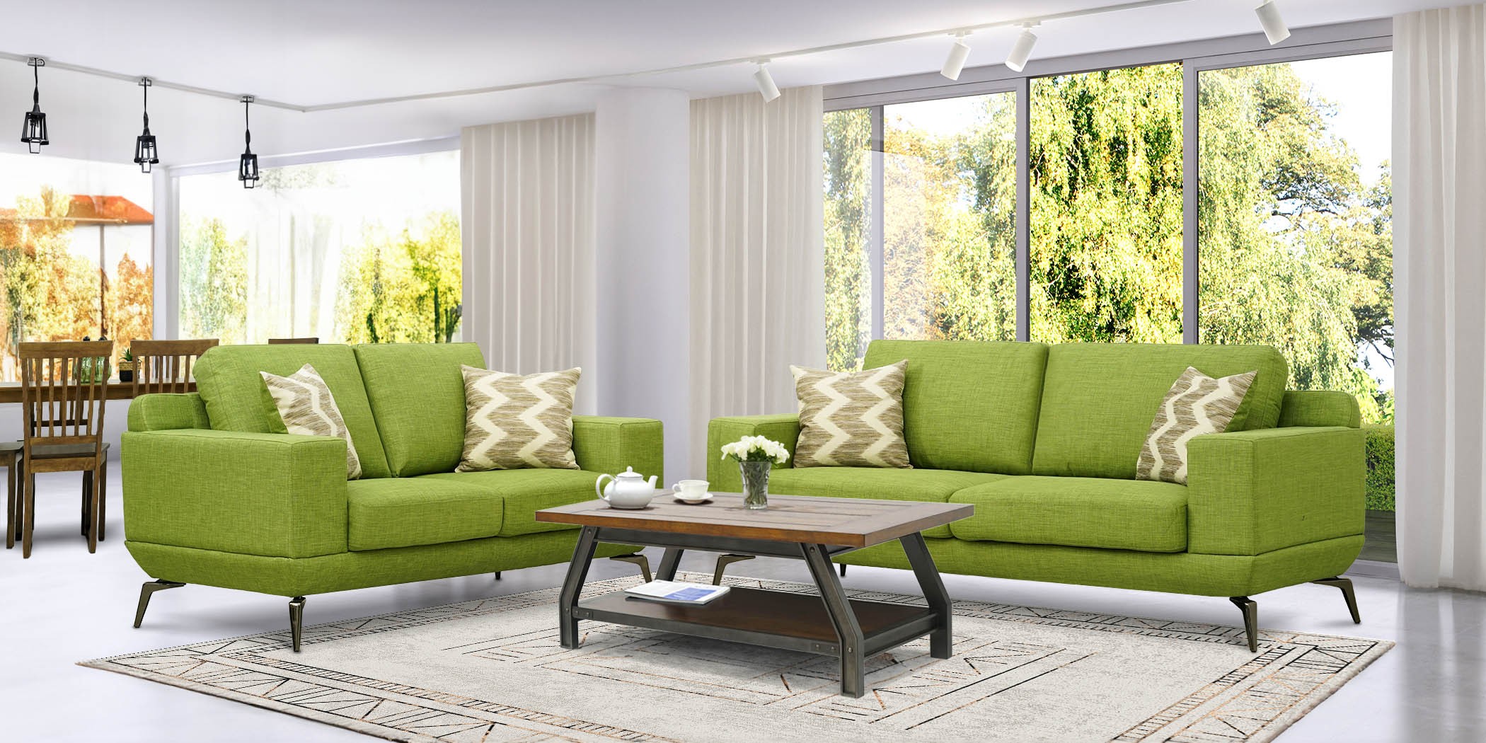 Dakota Sofa 3+2 in Fabric Milford Grass Col