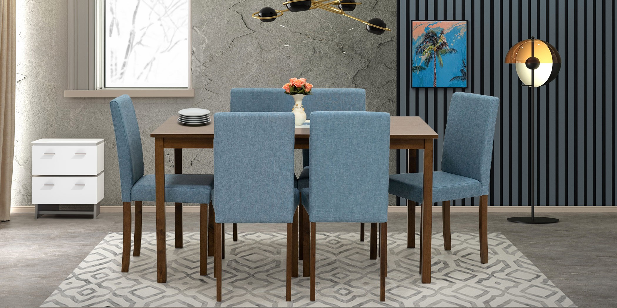 Amos Table & 6 Chairs Cocoa & Tempo Teal (Seat)