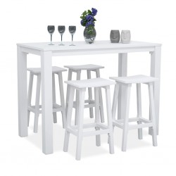 Matzo Bar Table With 4 Bar Stools Matte White