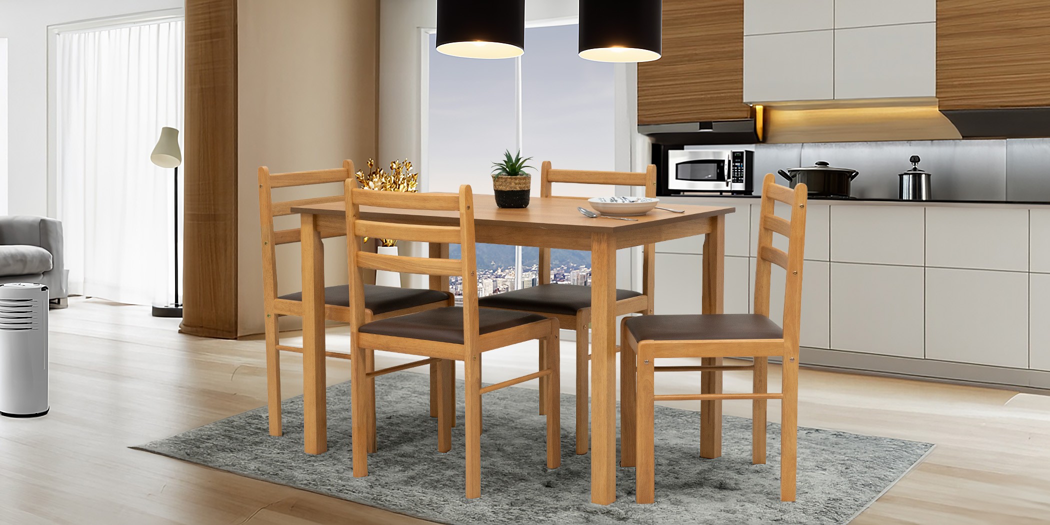 Wald Table & 4 Chairs Natural/Mocha (Seat)