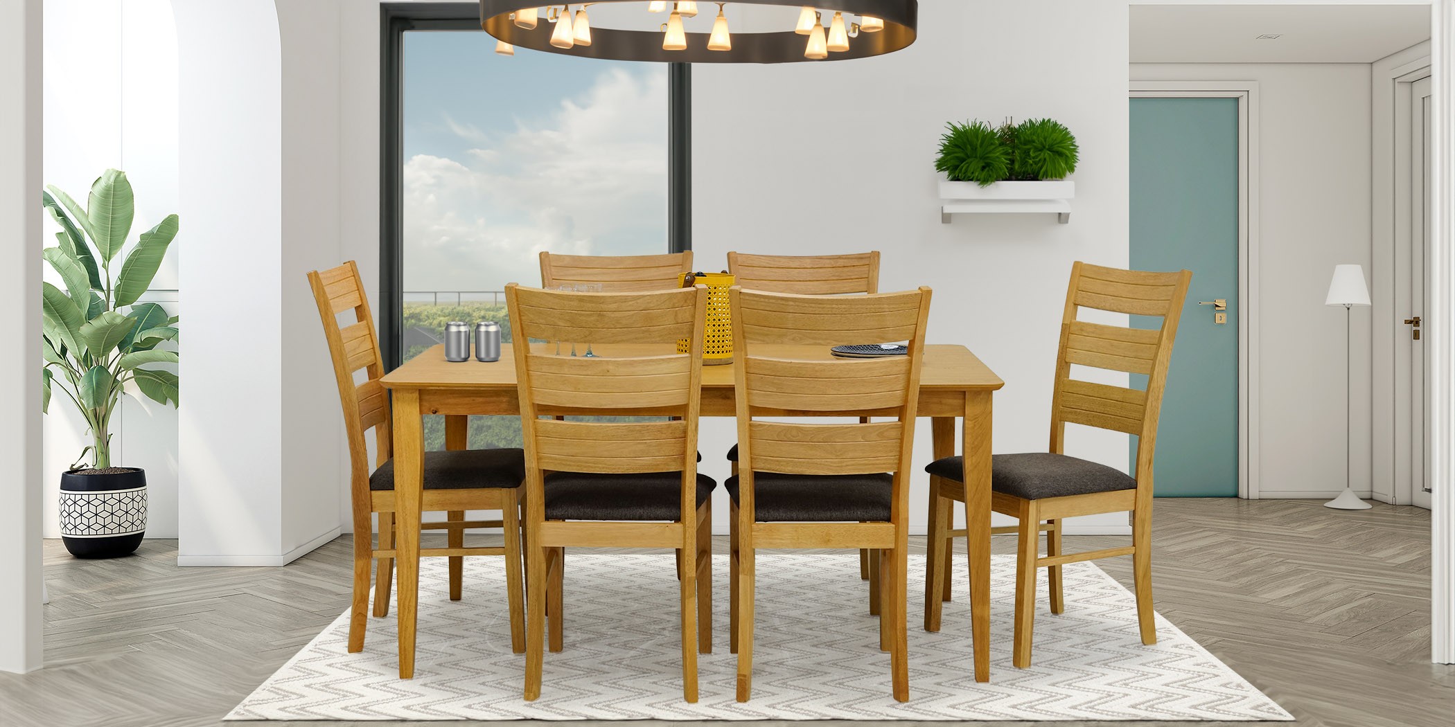 Allegro Table & 6 Chairs Natural / Chestnut Seat