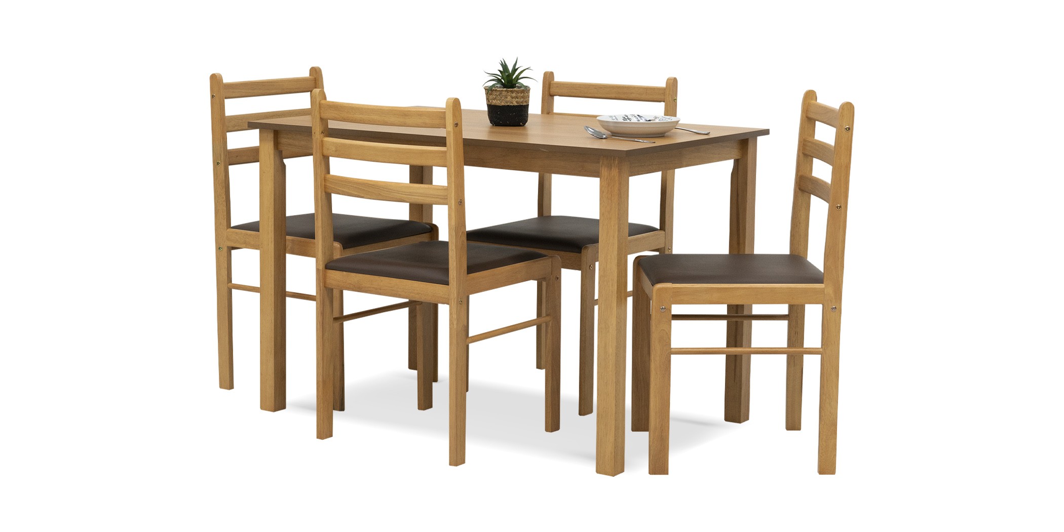 Wald Table & 4 Chairs Natural / Mocha Seat