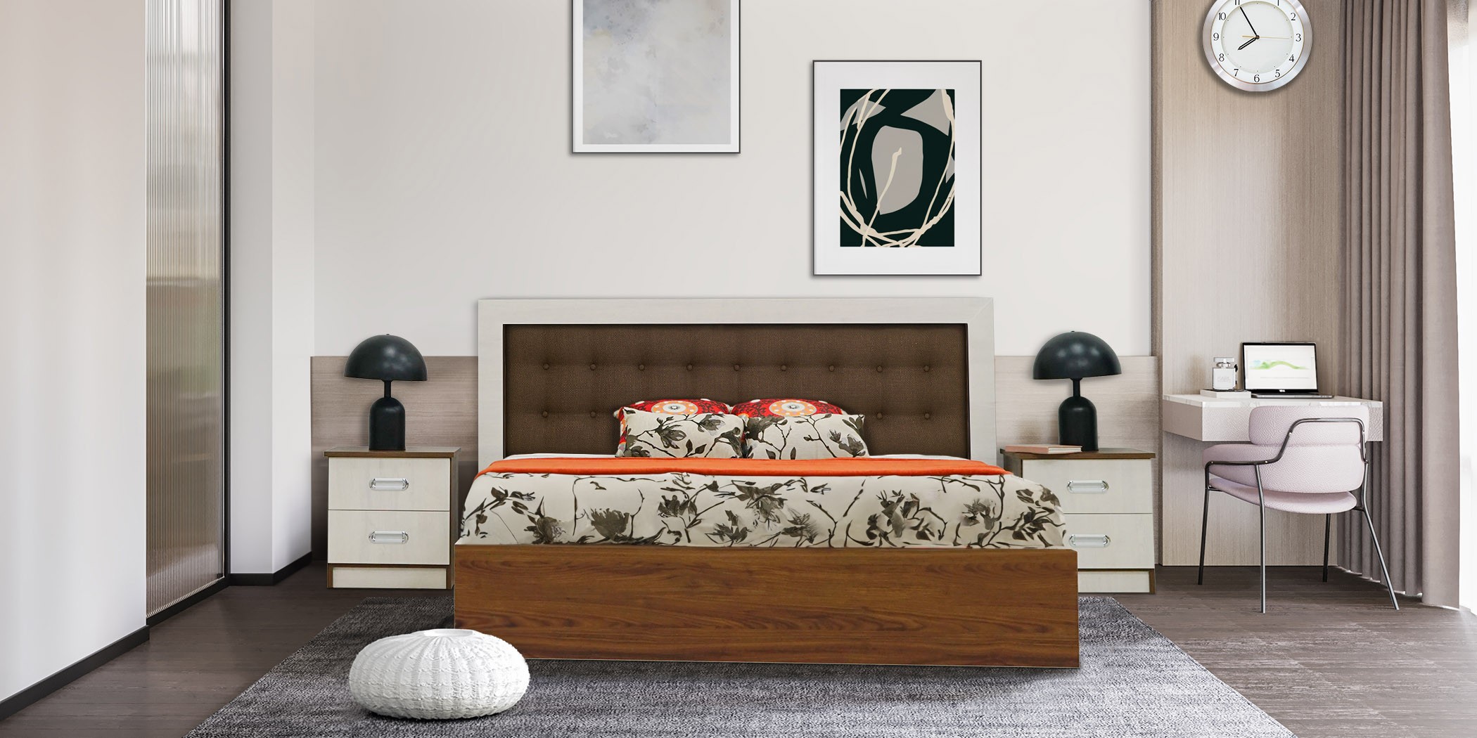 Barcelona Bed 160x200 cm Dark Walnut & White Ash