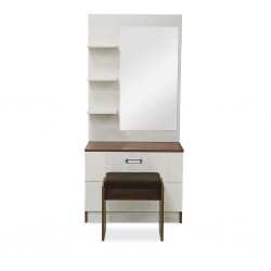 Barcelona Dressing Table and Pouf White Ash and Dark Walnut