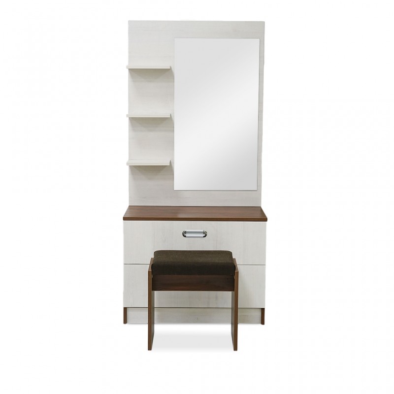 Barcelona Dressing Table and Pouf White Ash and Dark Walnut