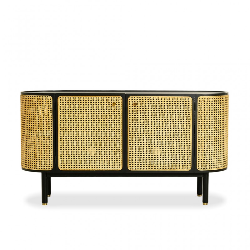 Ankhara Sideboard, Black Staines Oak & Cane Ankhara Sideboard, Black Staines Oak & Cane