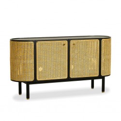 Ankhara Sideboard, Black Staines Oak & Cane