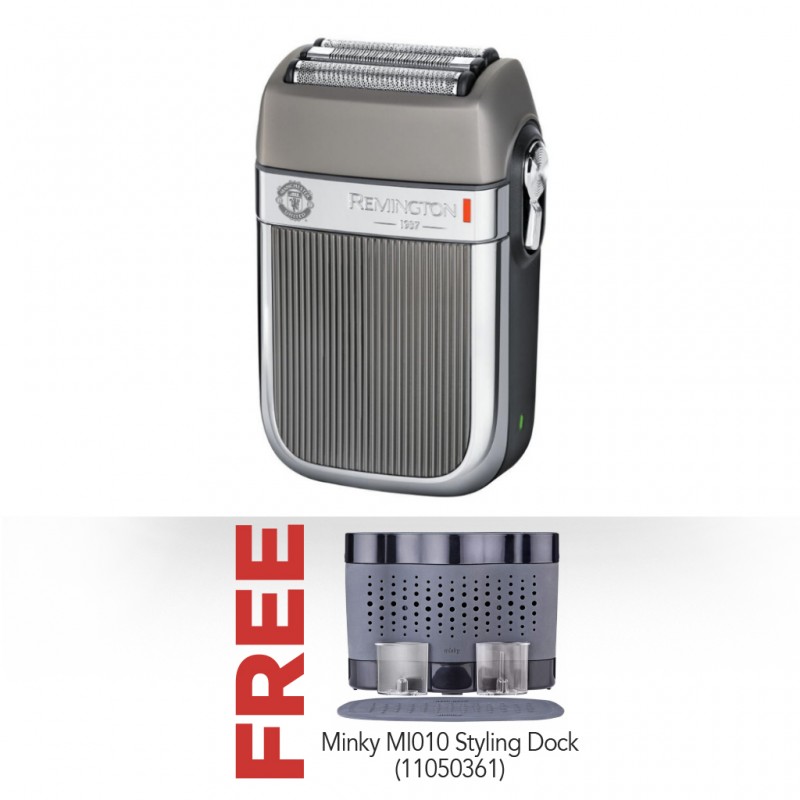 Remington HF9050 Man U Heritage Foil Shaver "O" & Free Minky MI010 Styling Dock Black/Grey W/Heat Mat "O"