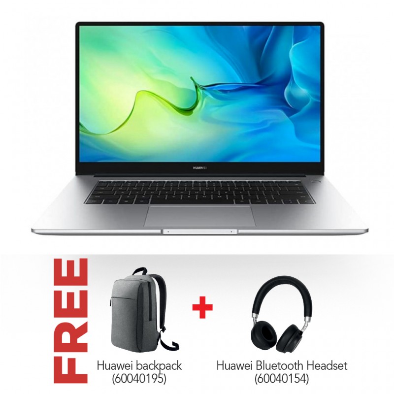 Huawei Matebook D 15 (11th Gen Core i5/8G/512GB) Mystic Silver & Free Huawei Backpack + Huawei Bluetooth Headset