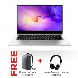 Huawei Matebook D 14 (11th Gen i5/8G/512GB) Mystic Silver & Free Huawei Backpack + Huawei Bluetooth Headset