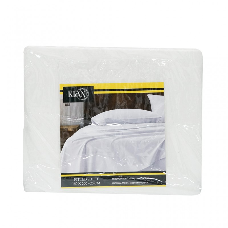 Fitted Sheet 160x200+25 cm White TC Fabric