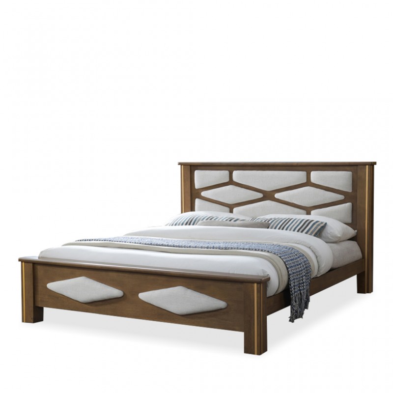 Paola Bed 160x200 cm Rubberwood Natural/Walnut Ref BED8007 Paola Bed 160x200 cm Rubberwood Natural/Walnut Ref BED8007