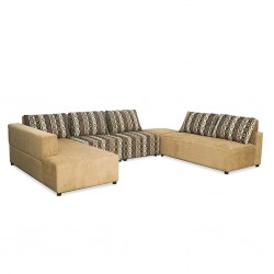 Tola Corner LHF Chaise+2S Armless Beige+Ottoman+2 Single Armless W/Pattern Brown Cushions