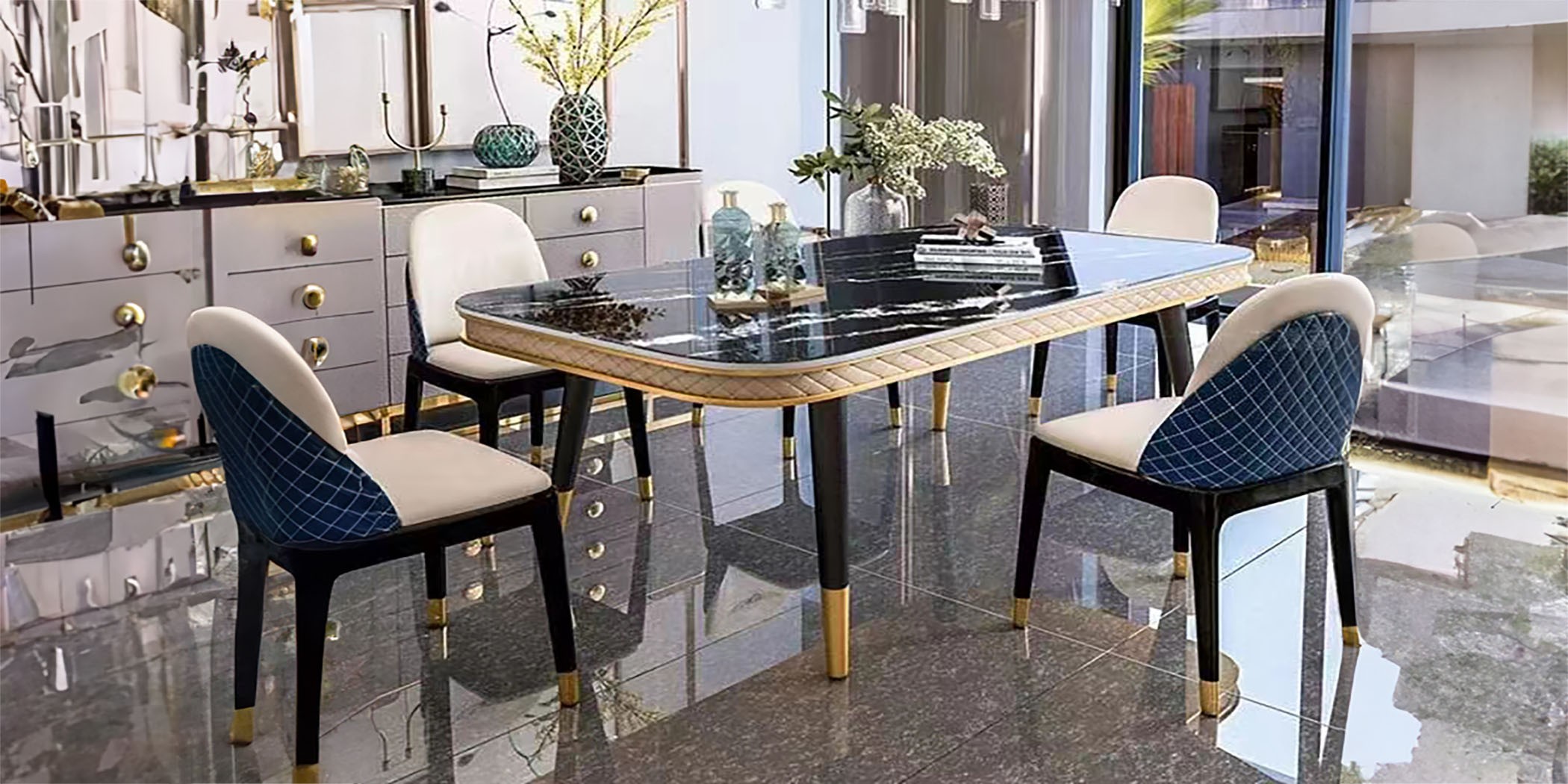Heloisa Table and 6 Chairs Stone Material Heloisa Table and 6 Chairs Stone Material