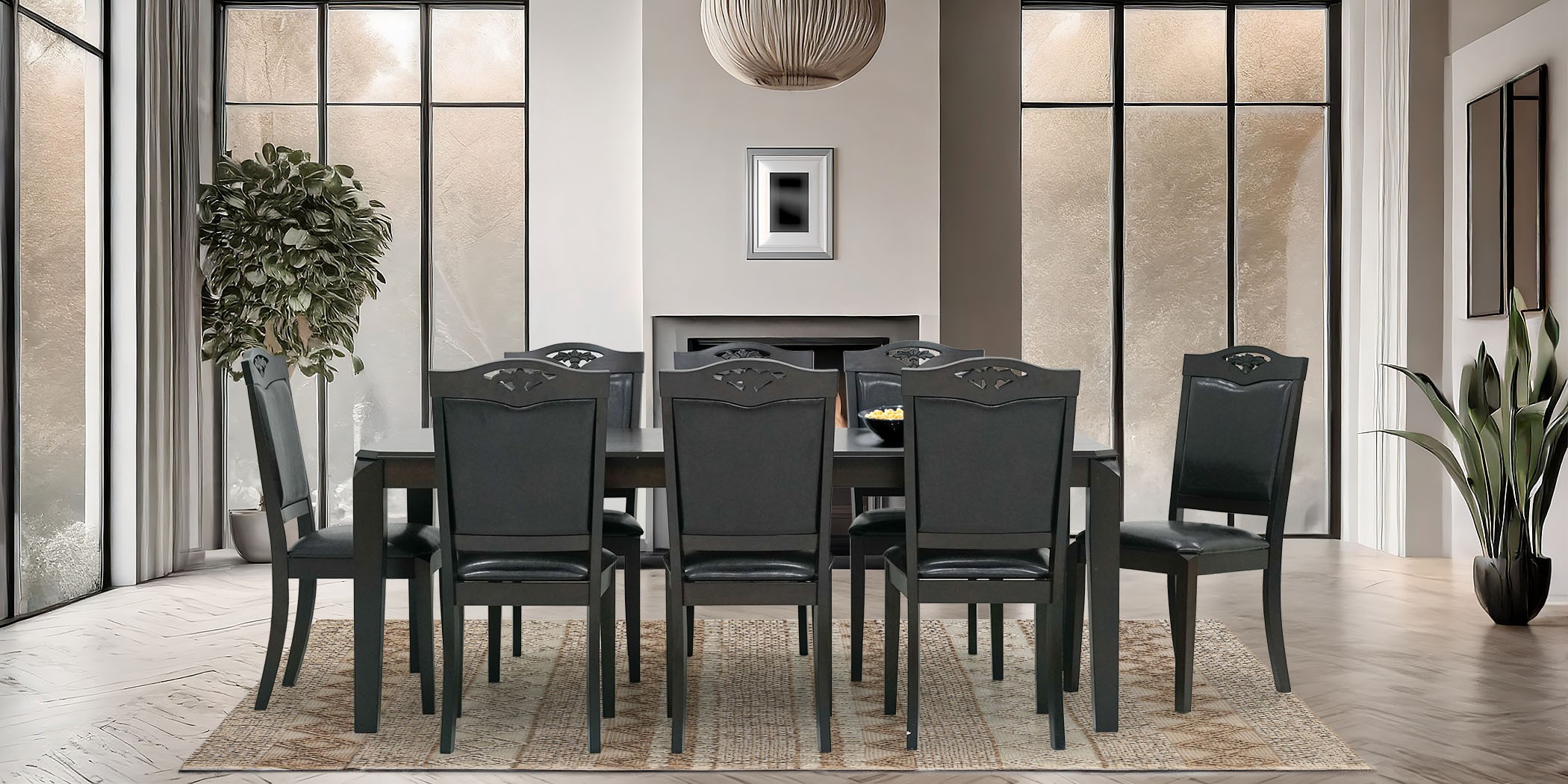 Kuka Table and 8 Chairs PU Dark Brown Kuka Table and 8 Chairs PU Dark Brown