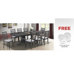 Huston Table and 10 Chairs Rubberwood Grey Fabric & Free Dinner set 24 pcs