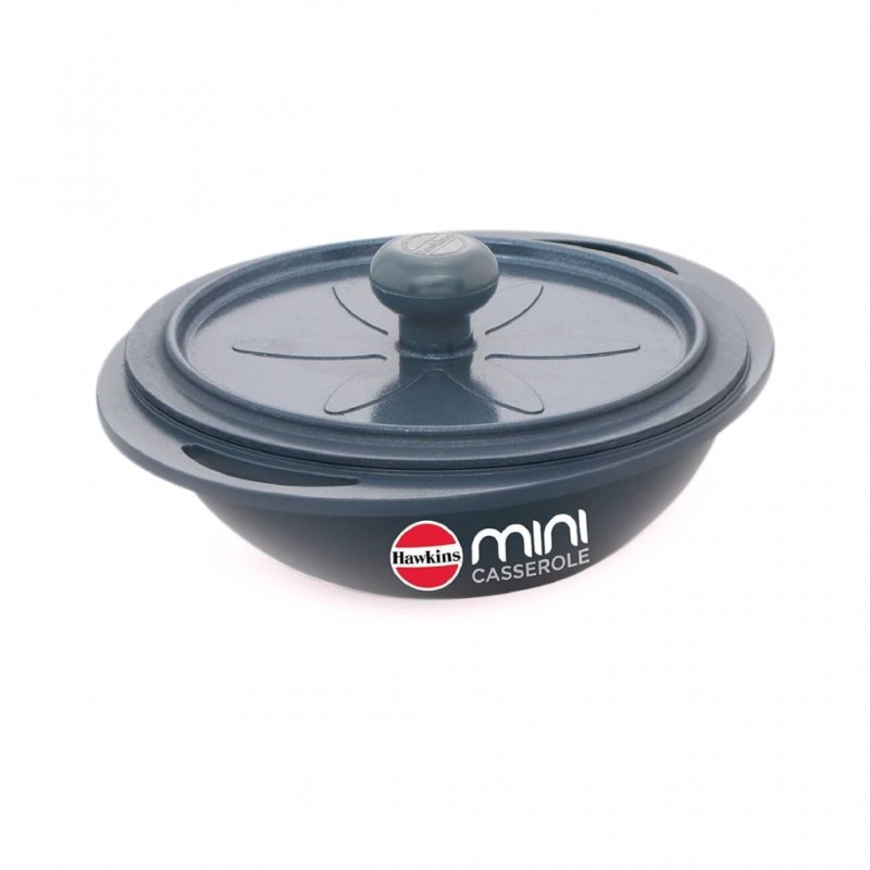 Hawkins MCRG75 0.75L Round Die Cast Grey Non Stick Mini Ceramic Casserole With Glass Lid