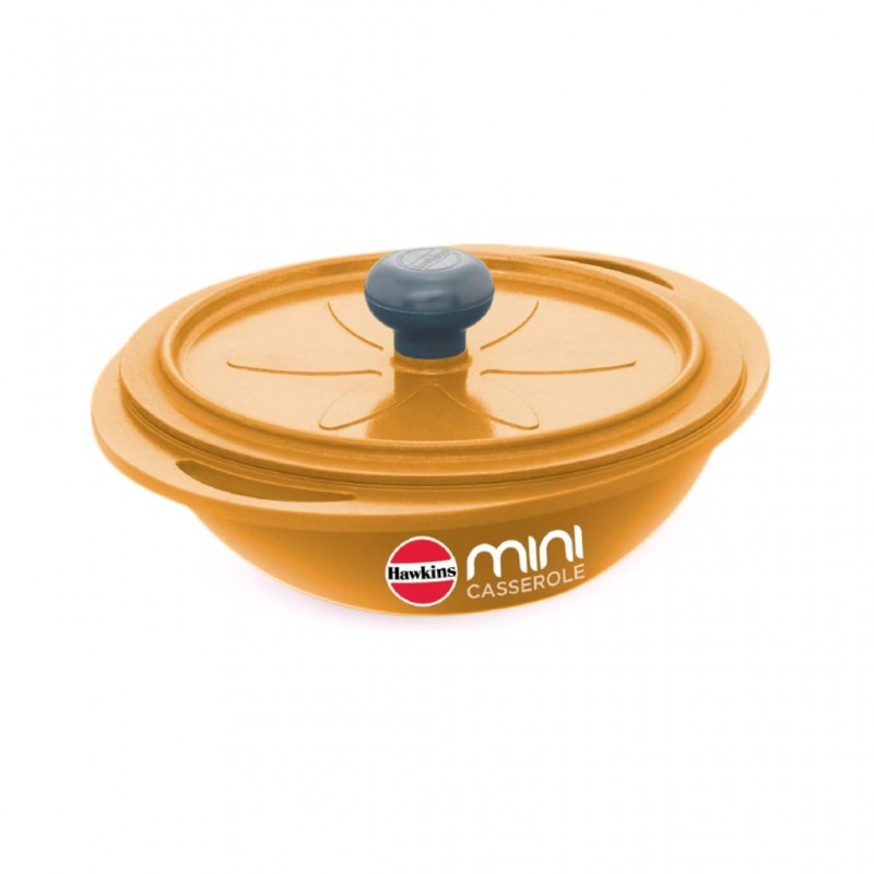 Hawkins MCRY75 0.75L Round Die Cast Yellow Non Stick Mini Ceramic Casserole With Glass Lid