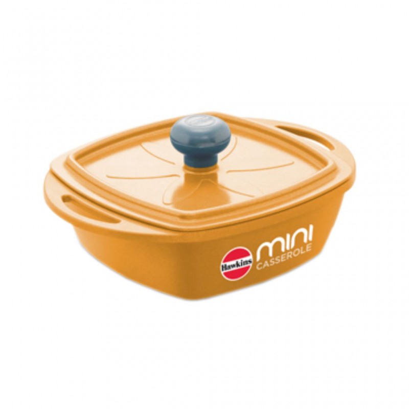 Hawkins MCSY75 0.75L Square Die Cast Yellow Non Stick Mini Ceramic Casserole With Glass Lid