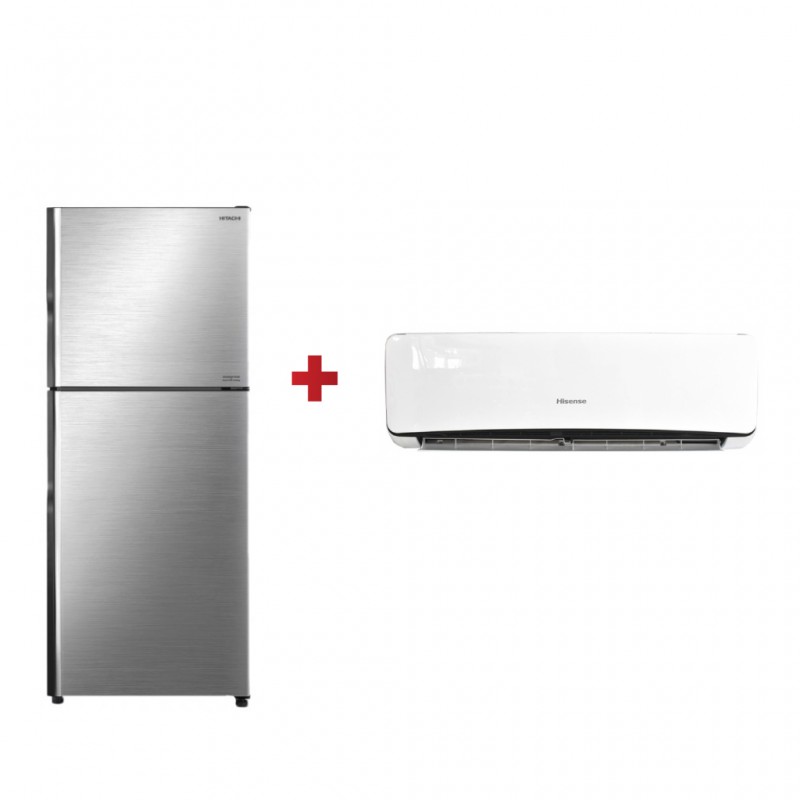 Hitachi R-VX471PRU9 Refrigerator + Hisense AS-18CR4SMATE Air Conditioner