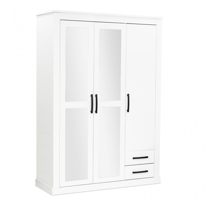 Rustic Wardrobe 3 Doors White Color With Mirror