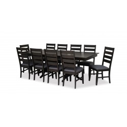Huston Table and 10 Chairs Rubberwood Grey Fabric