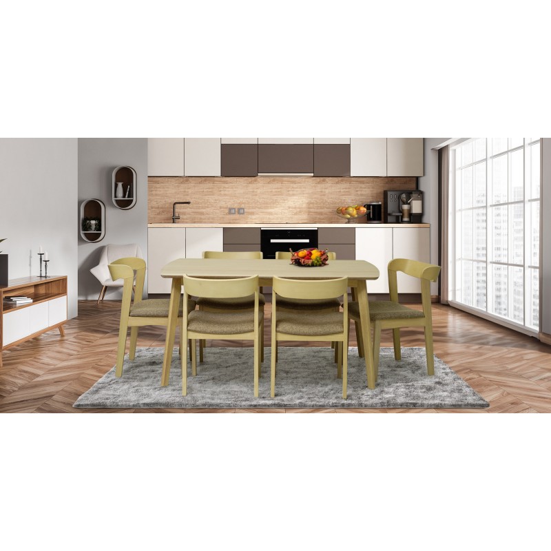 Catania Table and 6 Chairs Fabric Light Brown