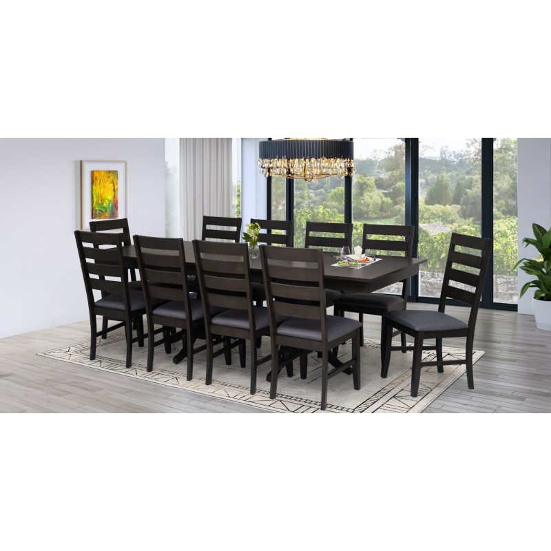 Huston Table and 10 Chairs Rubberwood Grey Fabric