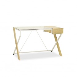 Touran Office Desk Transparent Top & Oak Legs